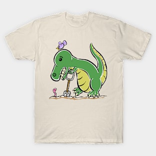 Gardening Gardener Tyrannosaurus Dinosaur Dino Cartoon Cute Character T-Shirt